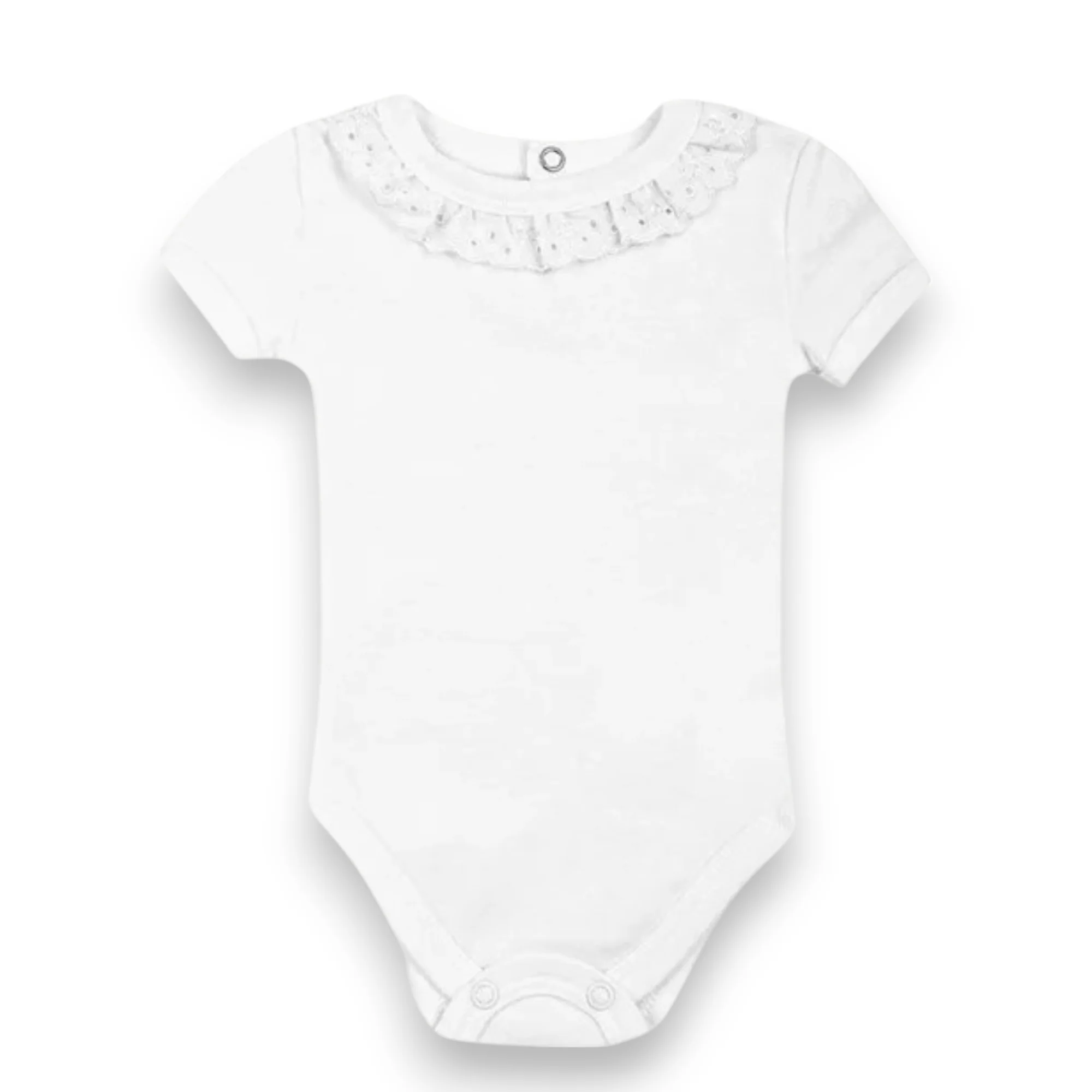 Pañalero manga corta con olán en cuello blanco baby creysi #582